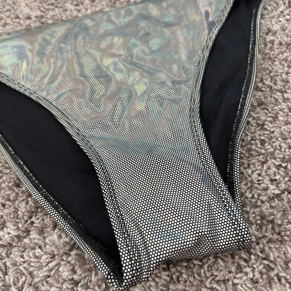 No Boundaries Cheeky Bikini Bottom Silver‎ Shimmer Metallic Swimsuit L (11-13)